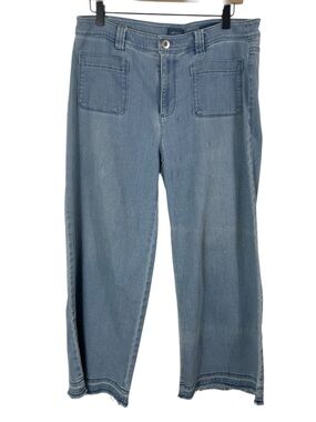 J. Jill Wide-Leg Crop Jeans High Rise with Patch Pockets Raw Hem Stretch 10